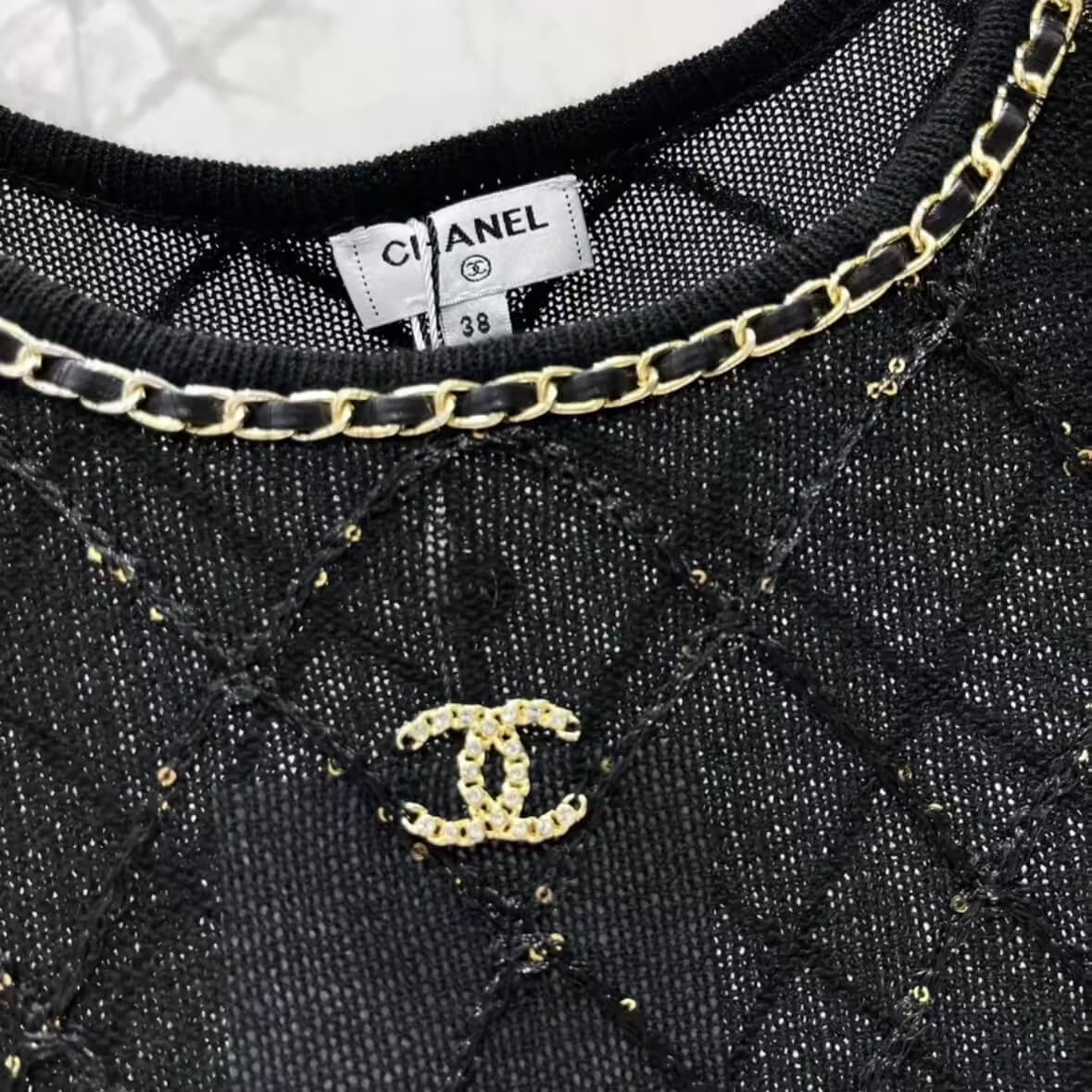 Classic Chain-Embellished Sheer Back Vest