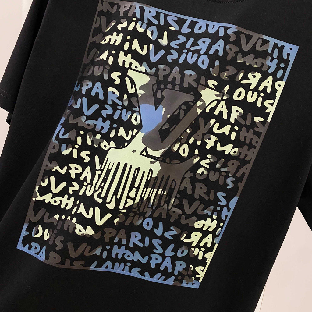 Chest sticker printed logo round neck short sleeved T-shirt 1