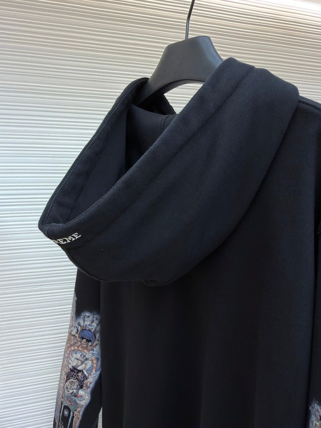 Sleeve eye print pattern hooded zipper sweatshirt