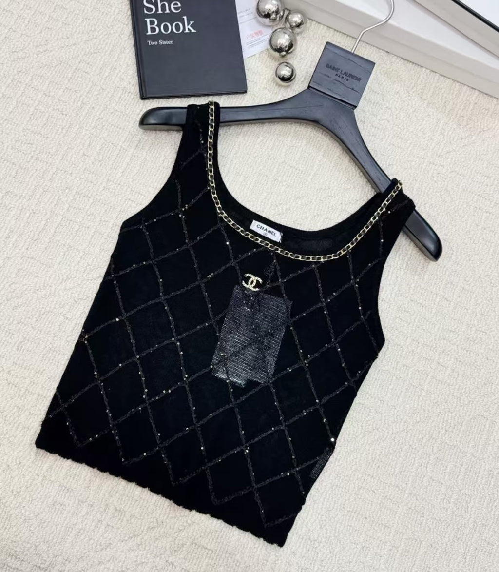 Classic Chain-Embellished Sheer Back Vest