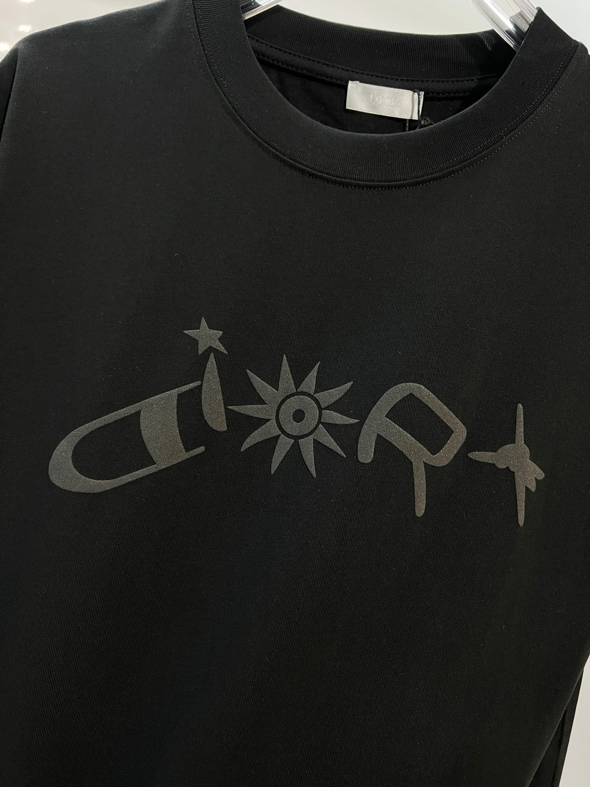 Digital flocking foam sunflower letter short sleeved shirt