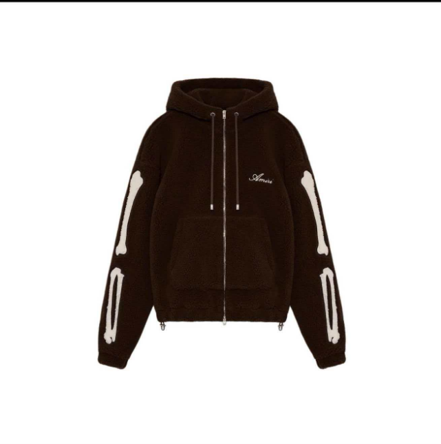 Skeleton pattern zipper drawstring left chest letter embroidery hooded sweatshirt