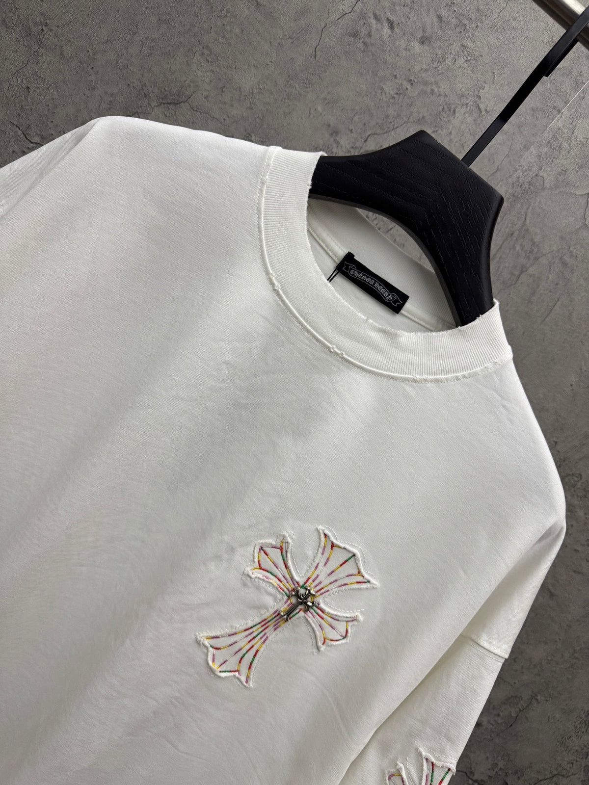 Embroidered couple short sleeved fabric with colored thread