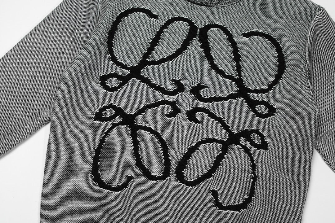 Round neck classic jacquard large logo sweater