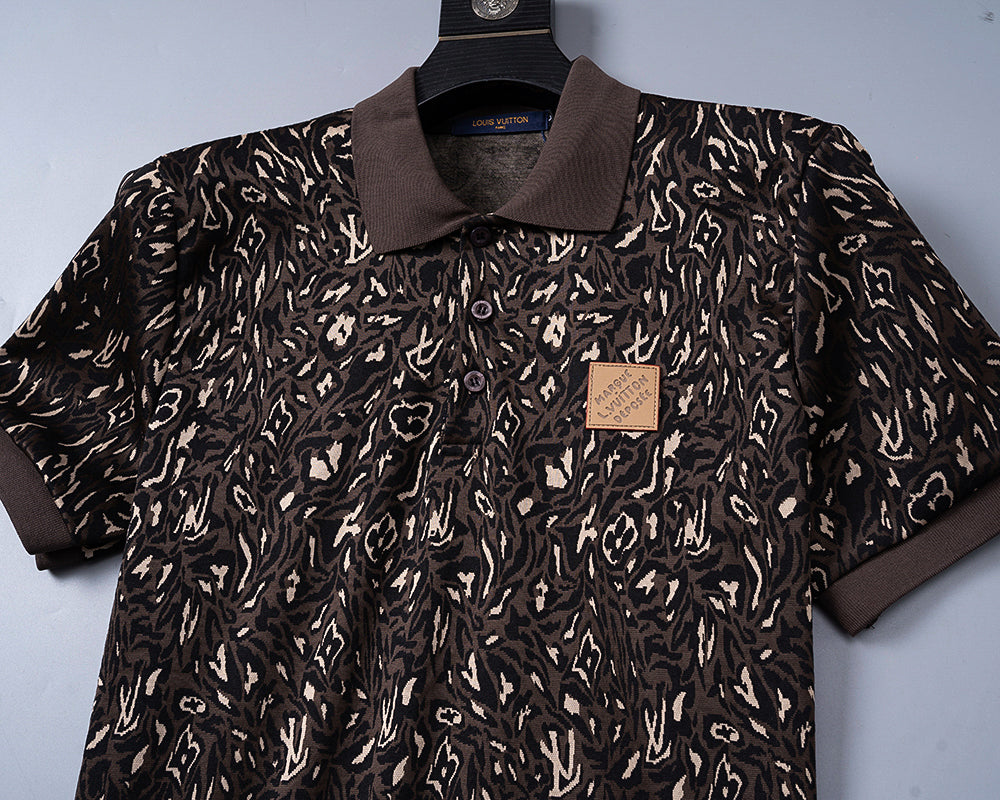 Knitted jacquard fabric lapel T-shirt