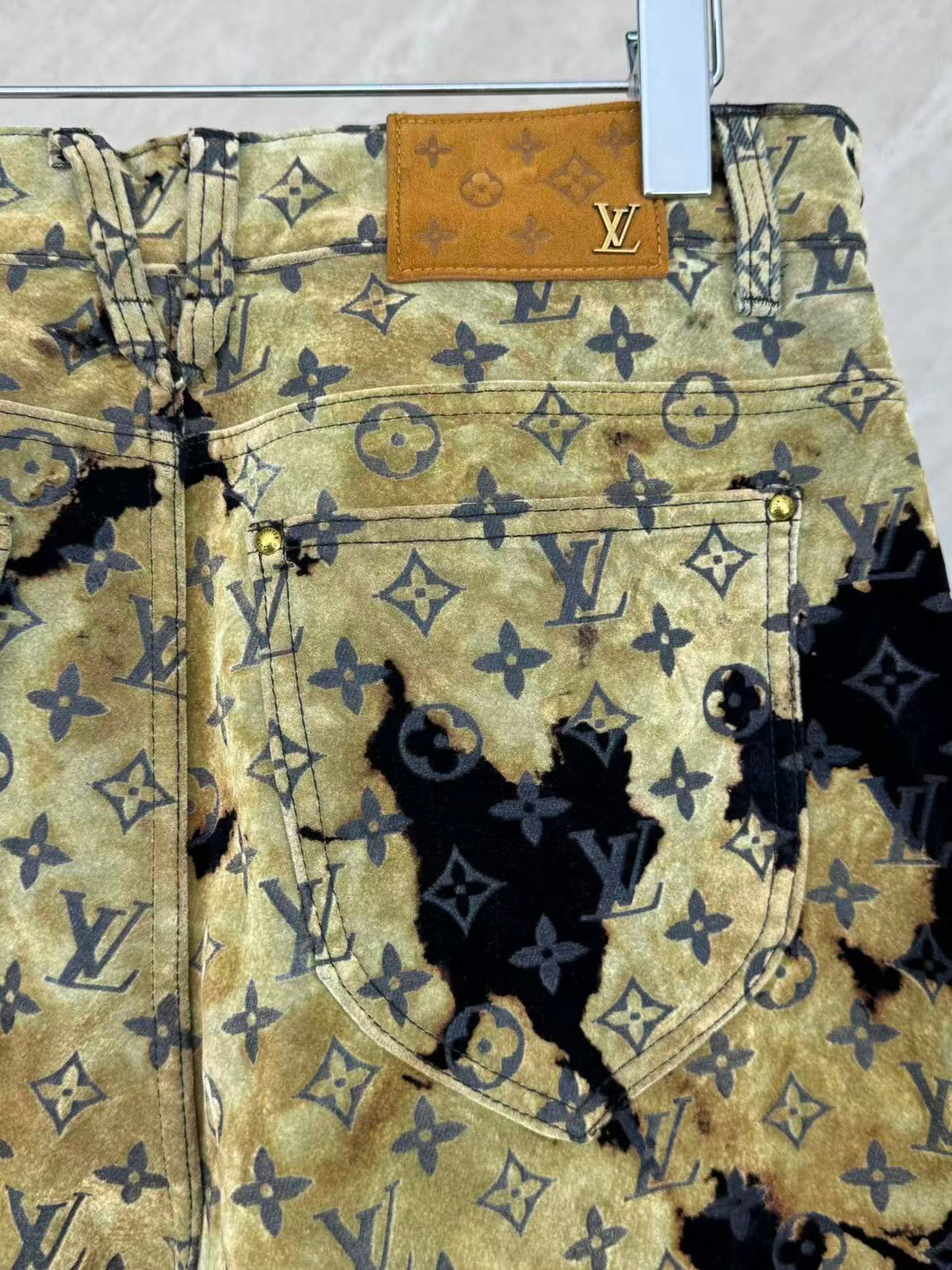 Burnt Fade Pattern Denim Matching Set | Long Sleeve Trucker Jacket + Wide Leg Pants