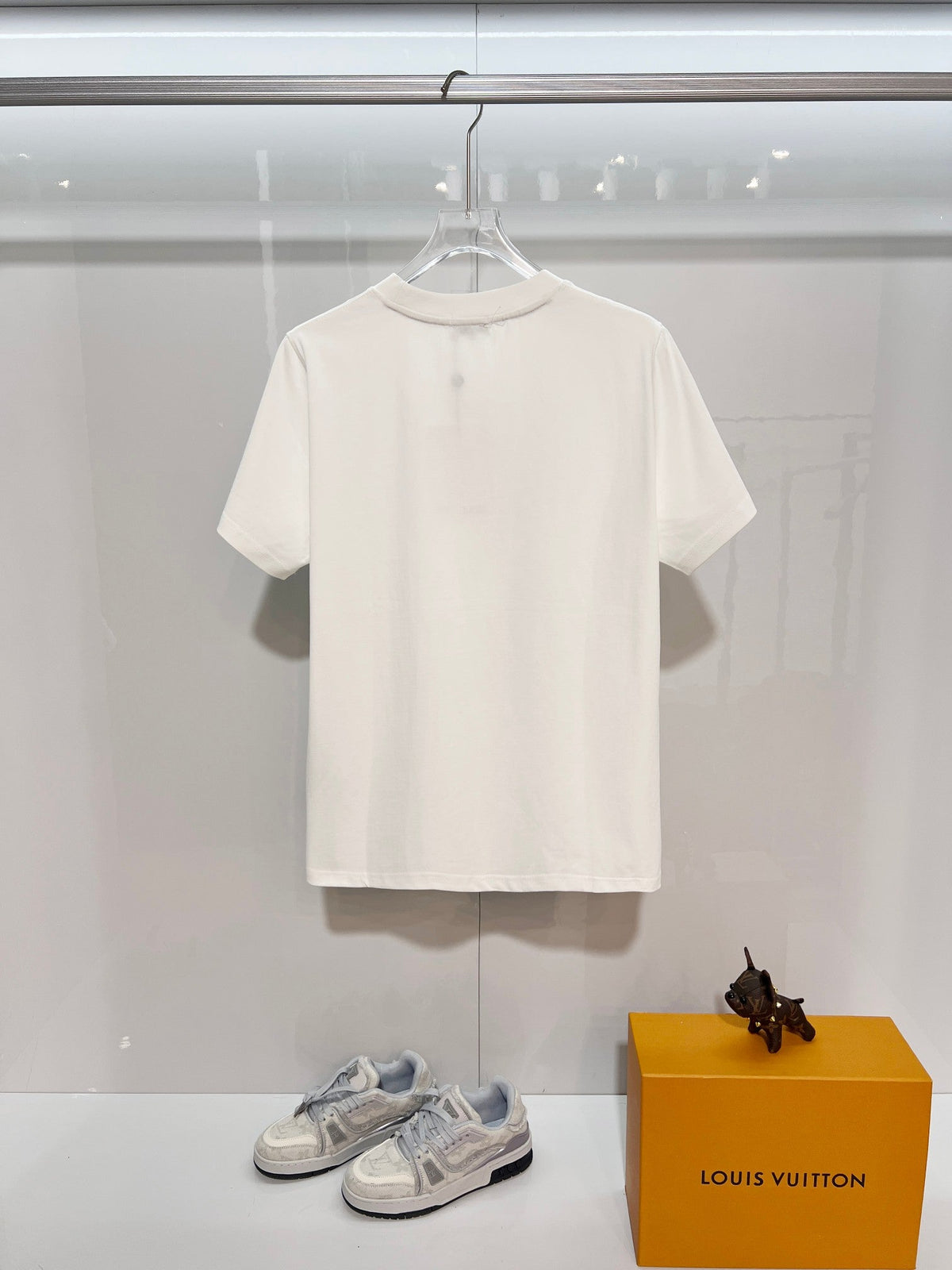 Simple color blocked offset letter round neck T-shirt