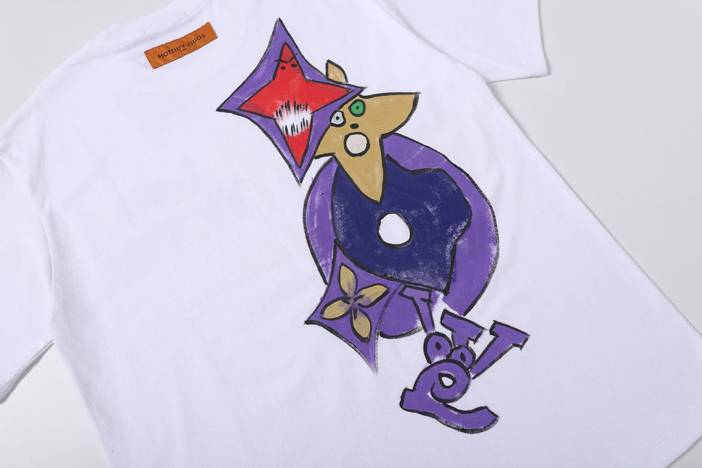 Hand drawn graffiti, splashed ink letters, logo, short sleeved t-shirt