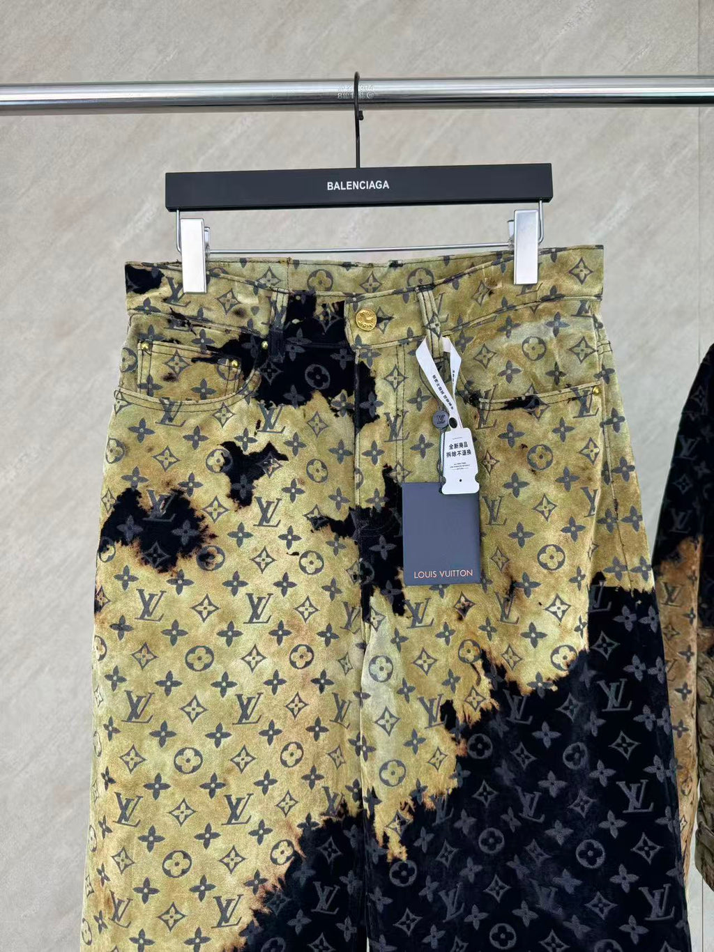 Burnt Fade Pattern Denim Matching Set | Long Sleeve Trucker Jacket + Wide Leg Pants