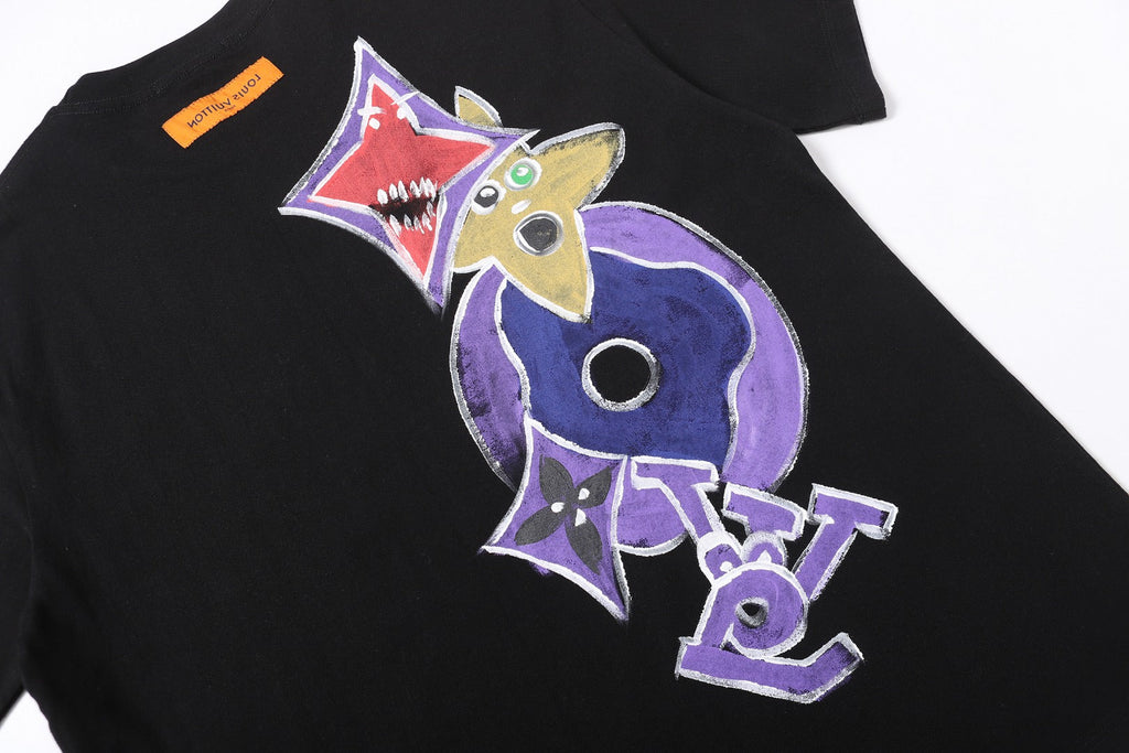 Hand drawn graffiti, splashed ink letters, logo, short sleeved t-shirt