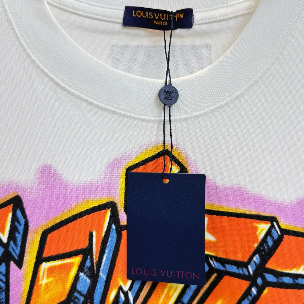 Flame Crack Logo Graffiti Letter Round Neck Short Sleeve