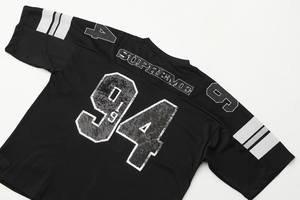 Sequin decal short sleeved casual football jersey for both men and women