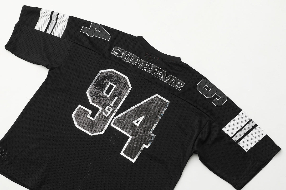Sequin decal short sleeved casual football jersey for both men and women