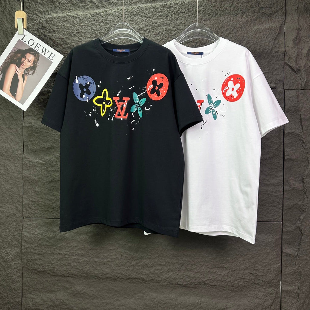 New splashed ink color logo couple's short sleeved T-shirt