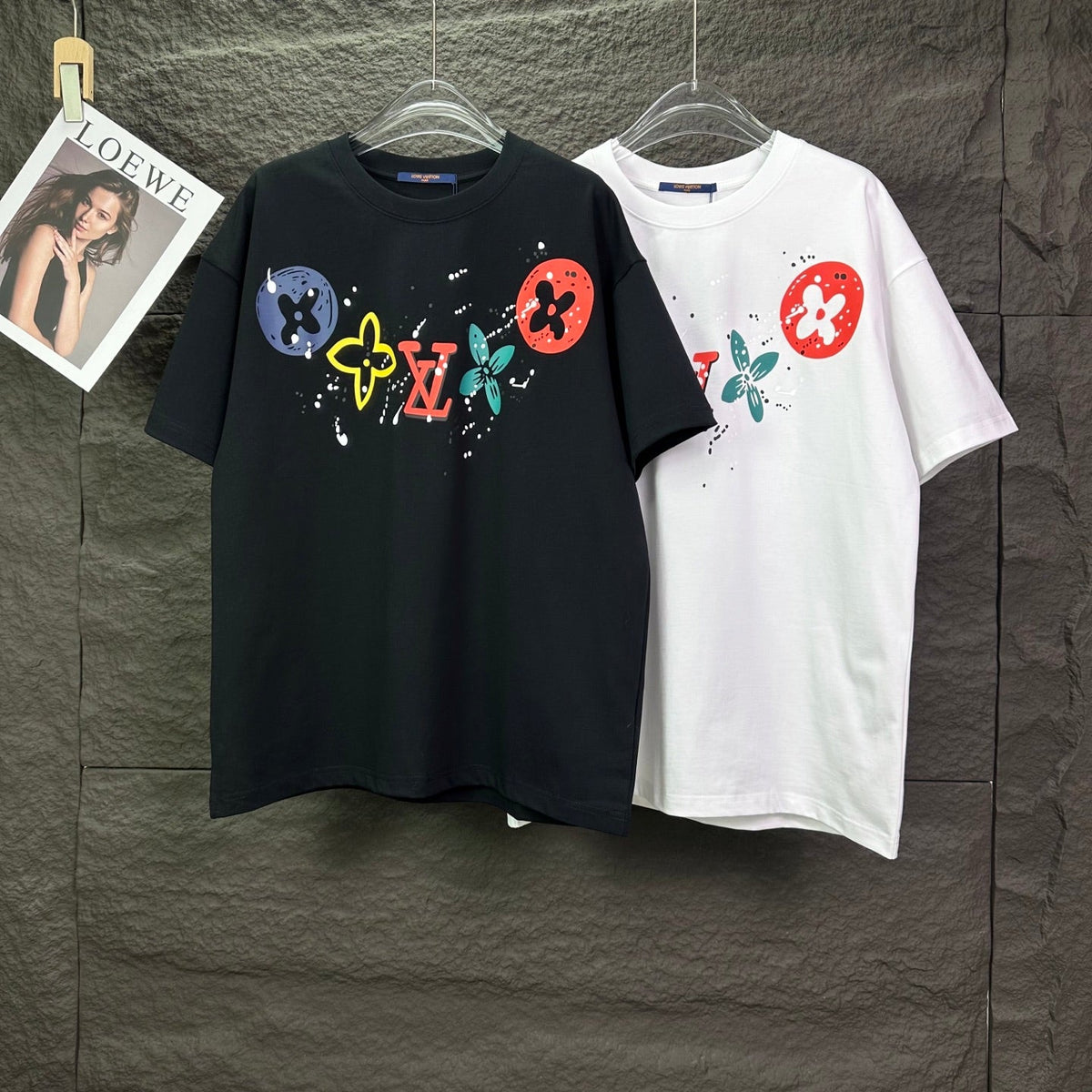 New splashed ink color logo couple's short sleeved T-shirt