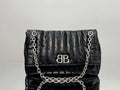 Embroidered black silver shoulder bag