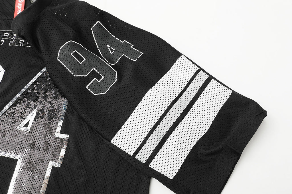 Sequin decal short sleeved casual football jersey for both men and women