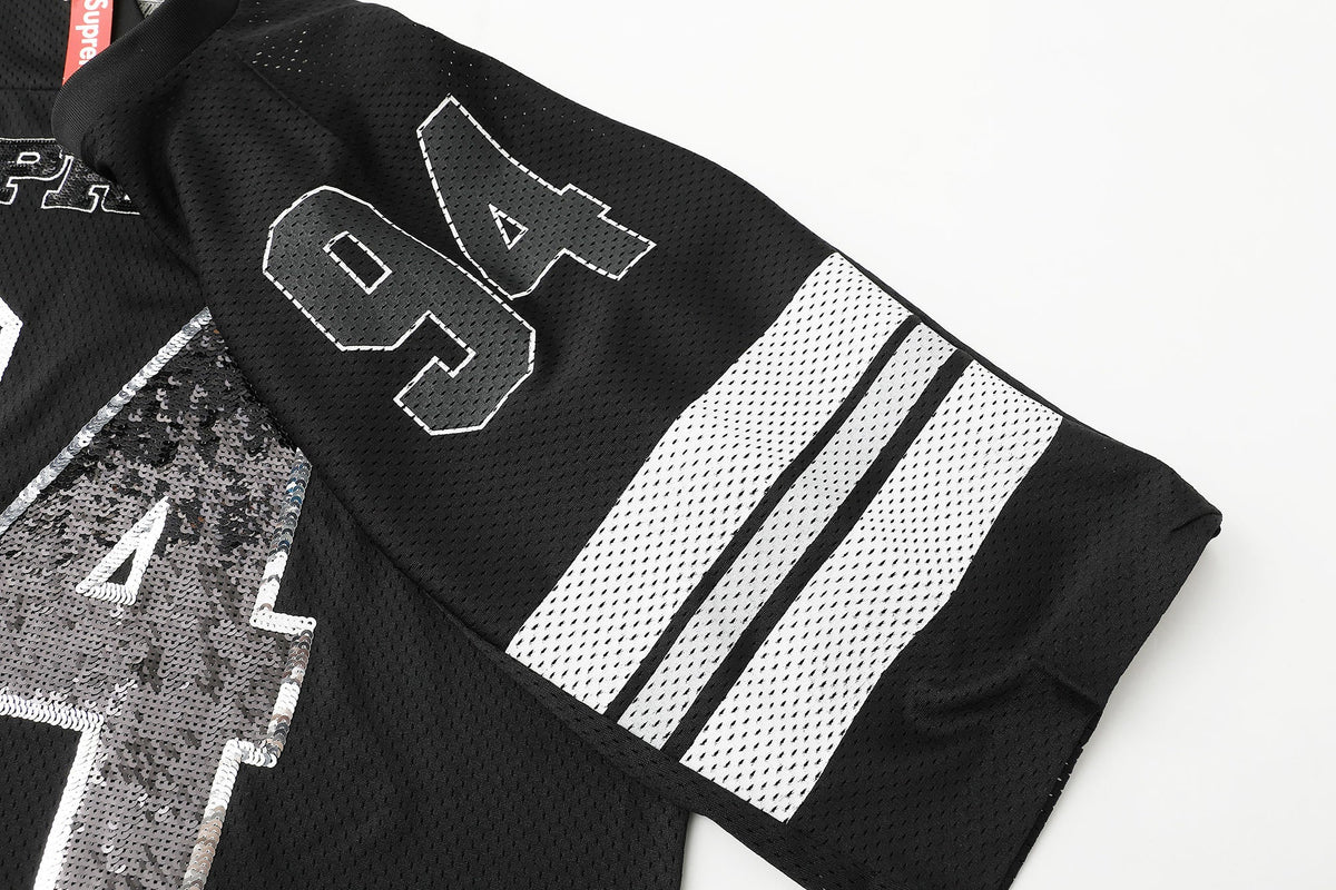 Sequin decal short sleeved casual football jersey for both men and women