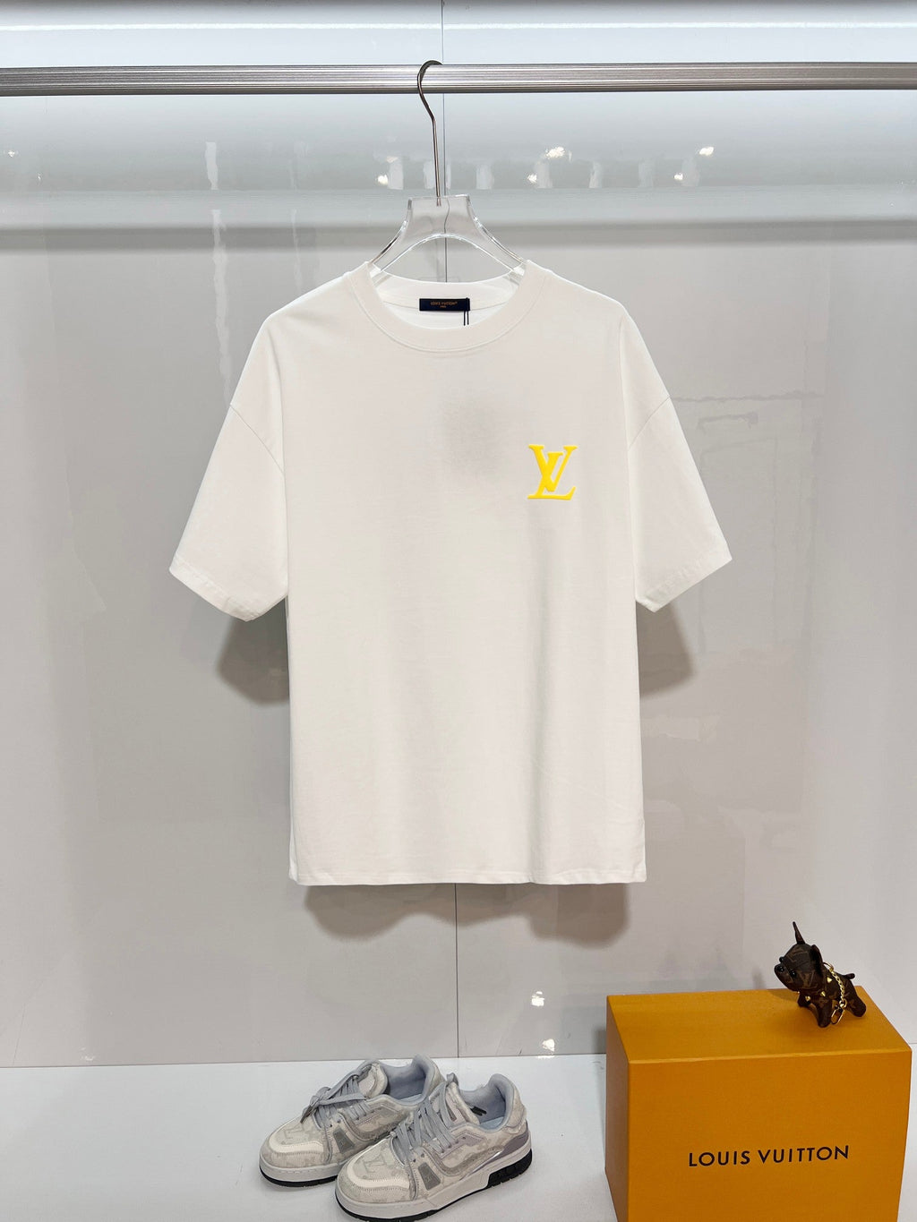 Three dimensional golden small LOGO color blocked offset printing pattern letter round neck T-shirt