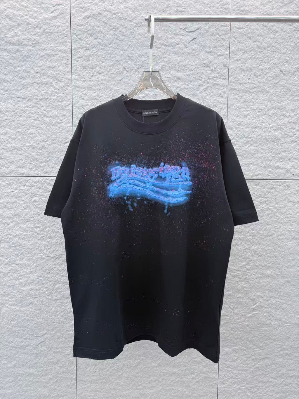 3D foam hand-painted ink splashed round neck short sleeved t-shirt
