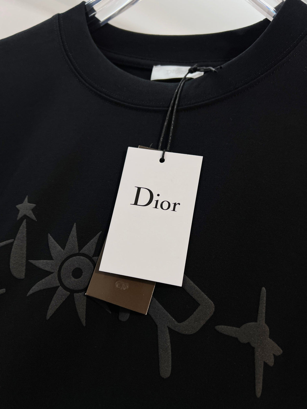 Digital flocking foam sunflower letter short sleeved shirt