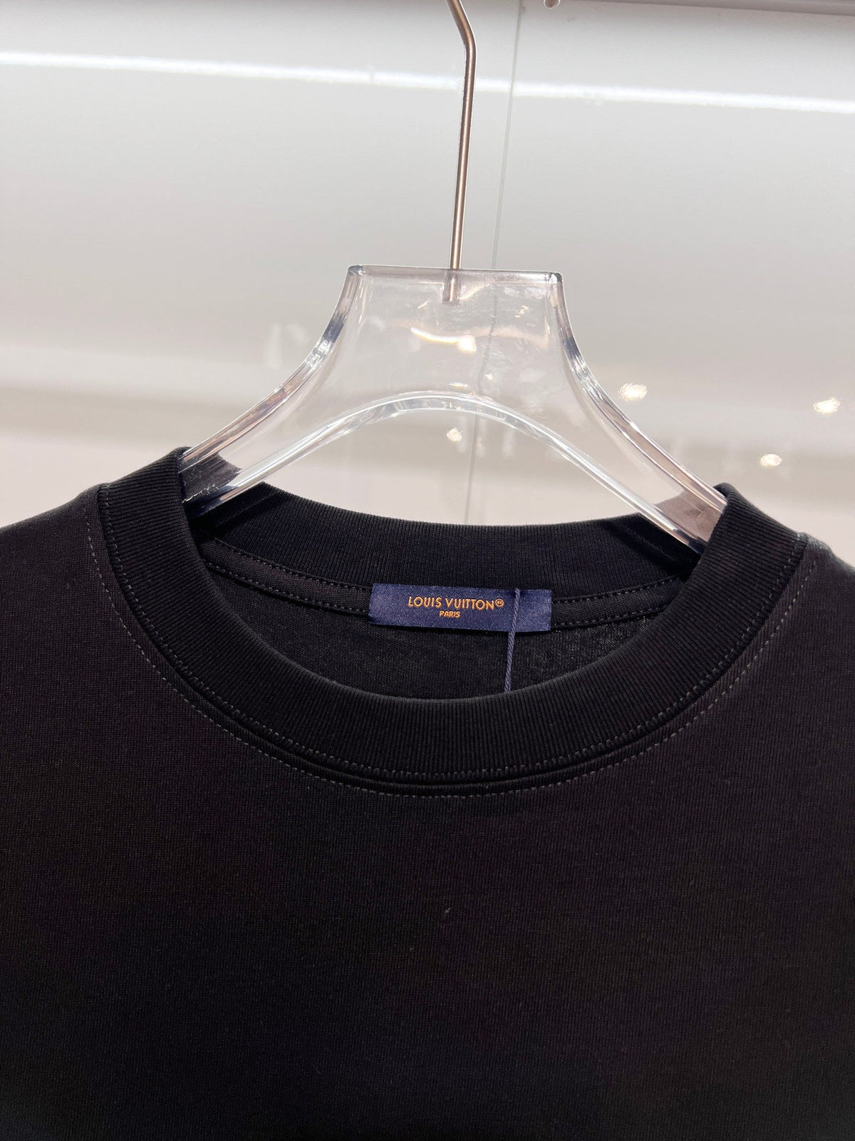 Three dimensional golden small LOGO color blocked offset printing pattern letter round neck T-shirt