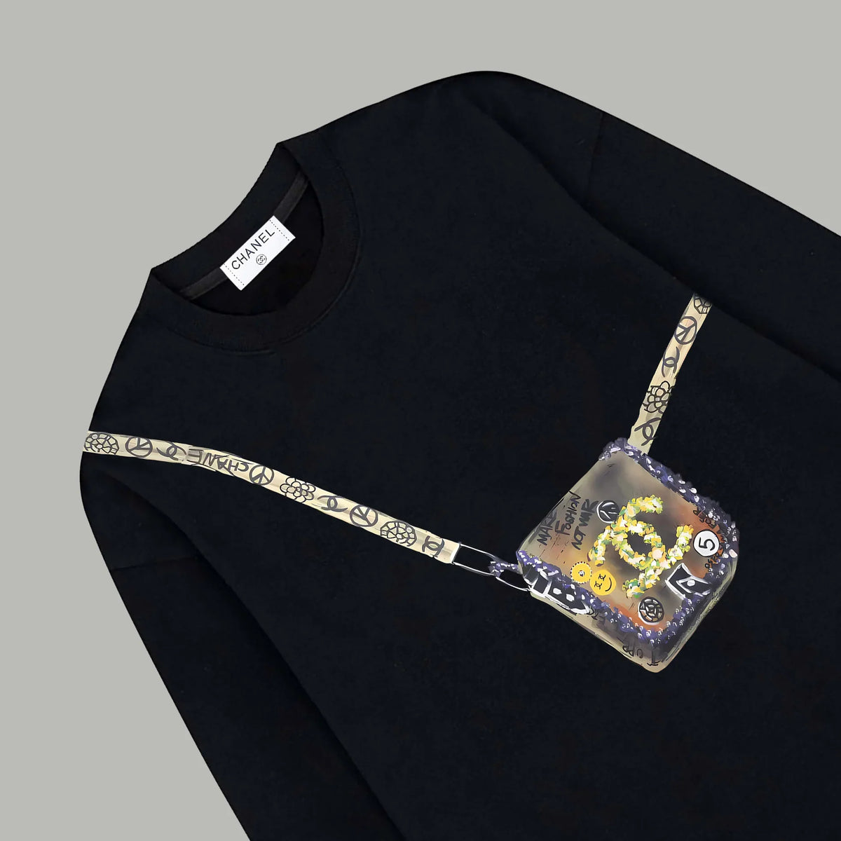 Printed looped long sleeved hoodie