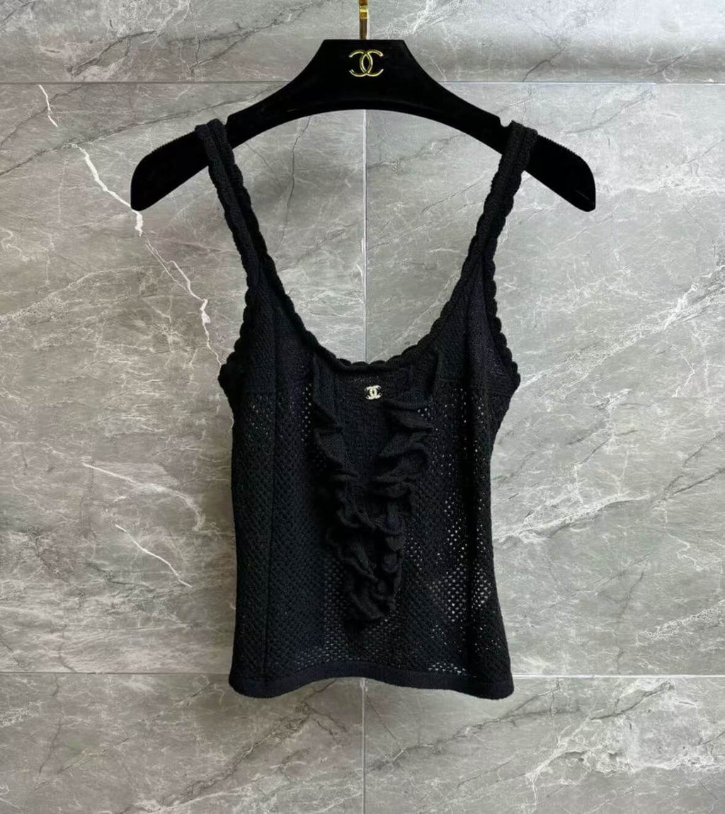 Classic Letter Crystal Lace Trim Knit Camisole