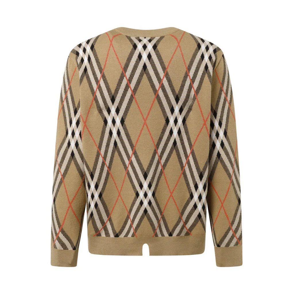 Round neck knitted jacquard texture diamond grid craft sweater