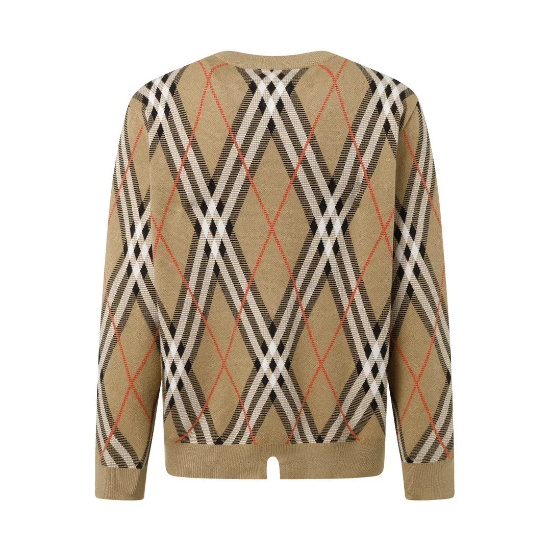 Round neck knitted jacquard texture diamond grid craft sweater