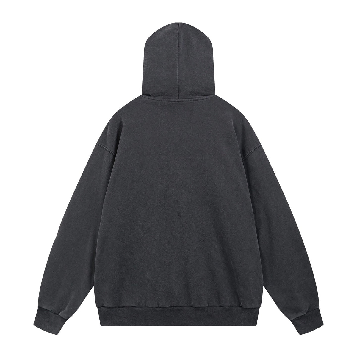 Two tone fuzzy printed washed water used hooded sweatshirt