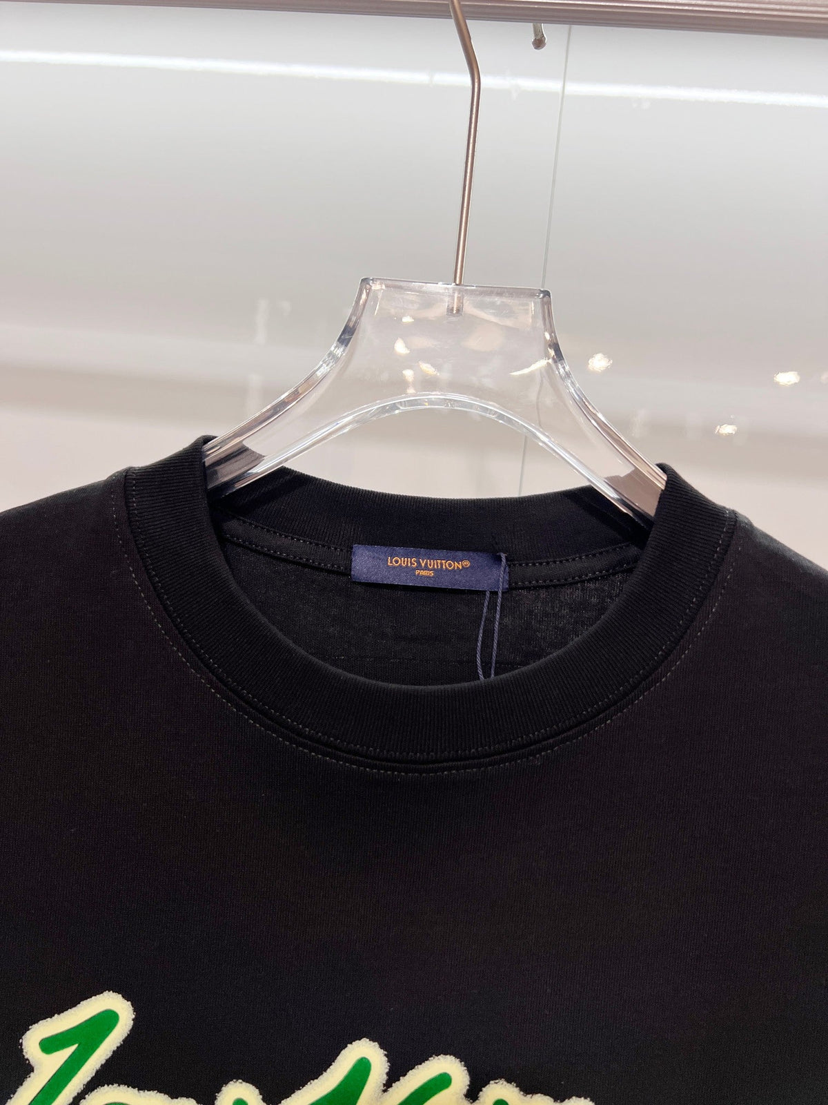 Green offset letter slogan round neck T-shirt