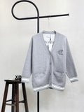 Chest hollow letter embroidered sweater knitted cardigan