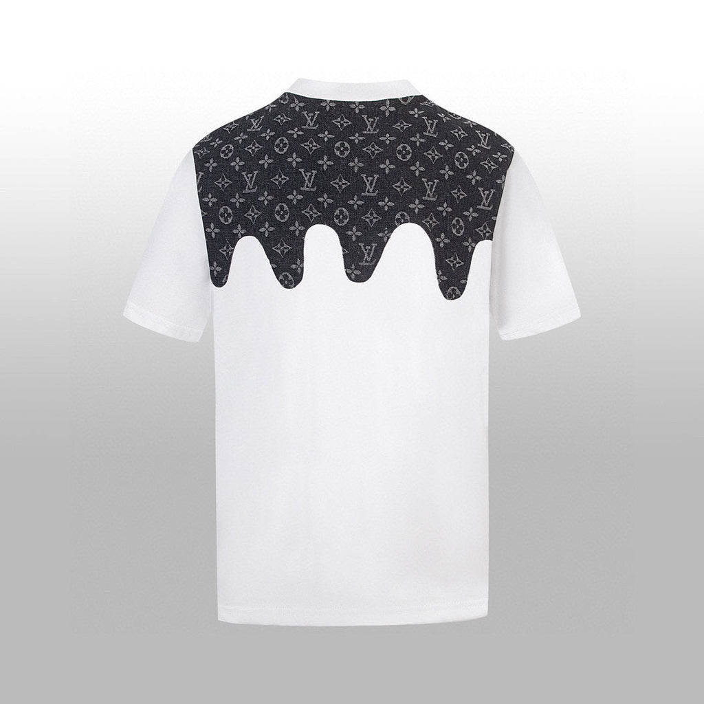 Heavy craftsmanship single item splicing denim wave patch embroidery spring and summer new style short sleeved T-shirt