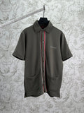 Cotton mesh embroidered short sleeved shirt