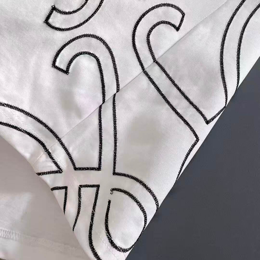 Grid Pattern Embroidered T-Shirt