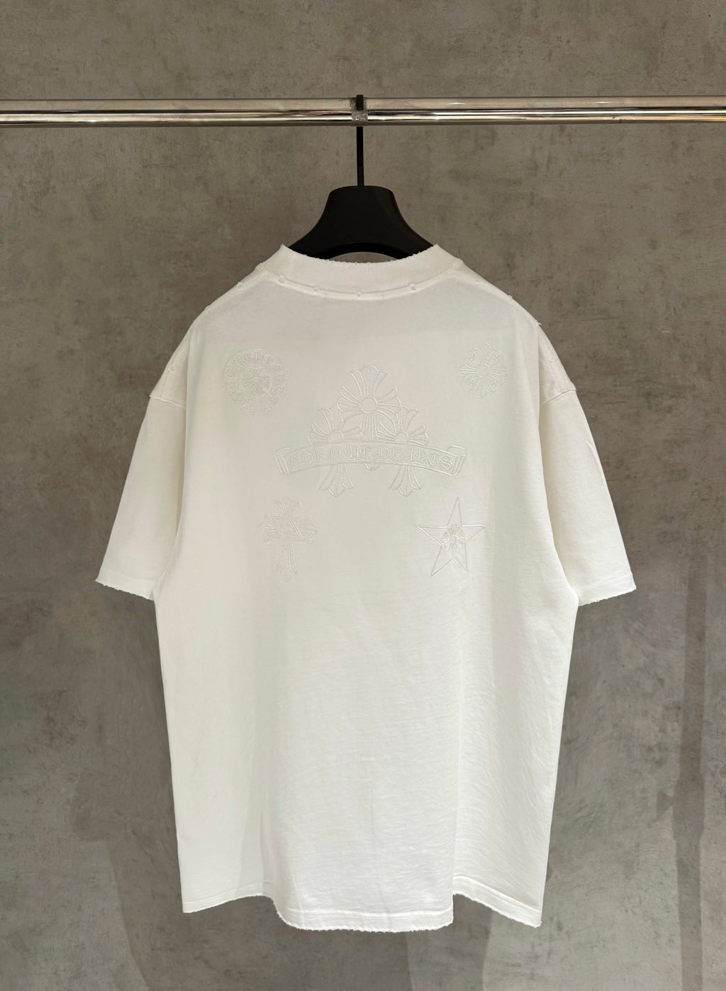 Embroidered T-shirt with front and back panels