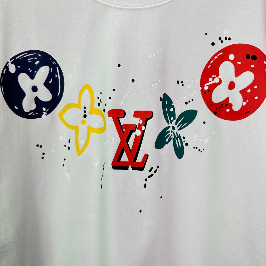 New splashed ink color logo couple's short sleeved T-shirt