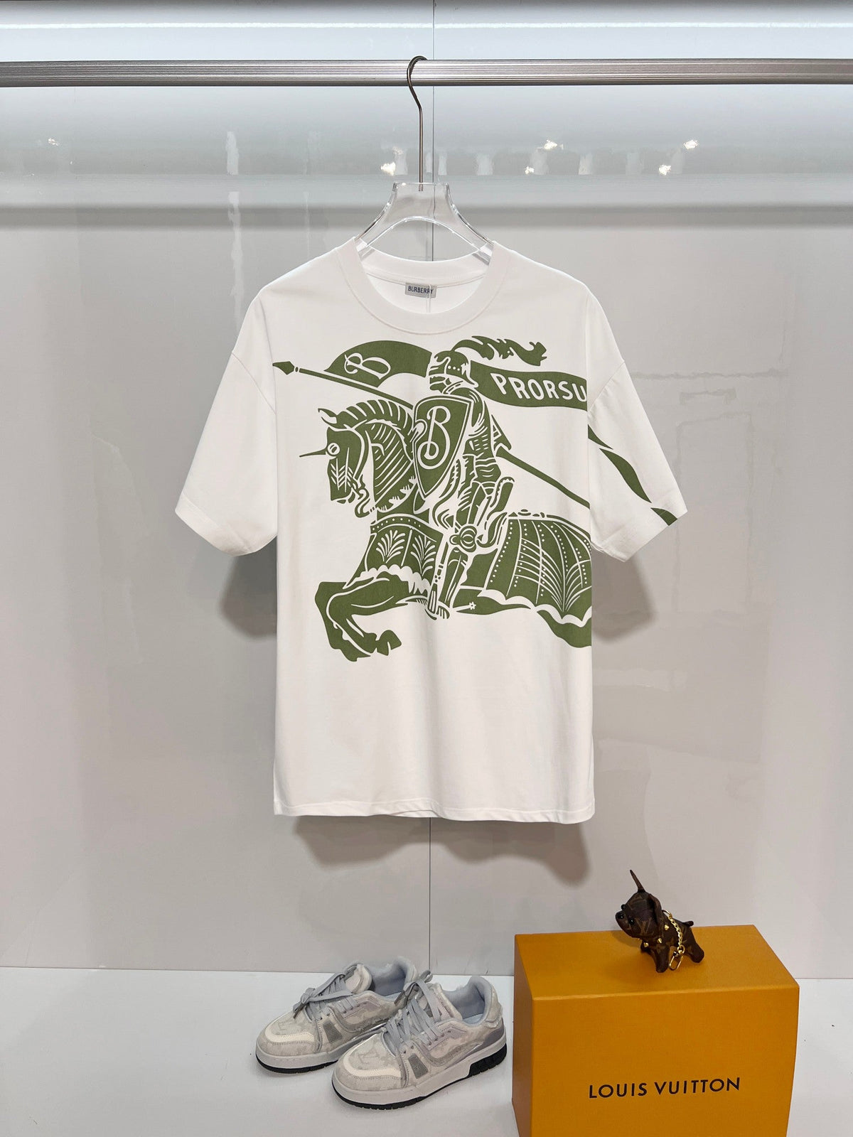 Front 3D printed horse offset letter round neck T-shirt