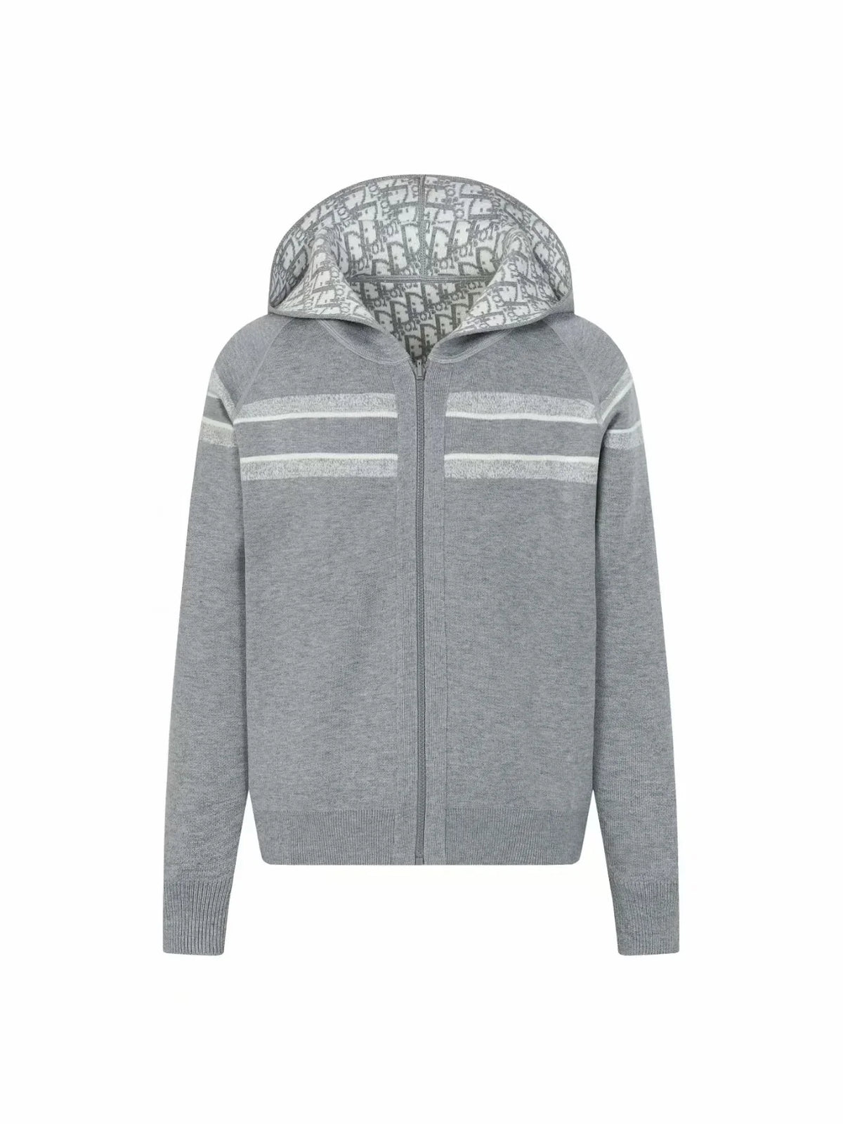 Double sided jacquard cashmere knitted hoodie