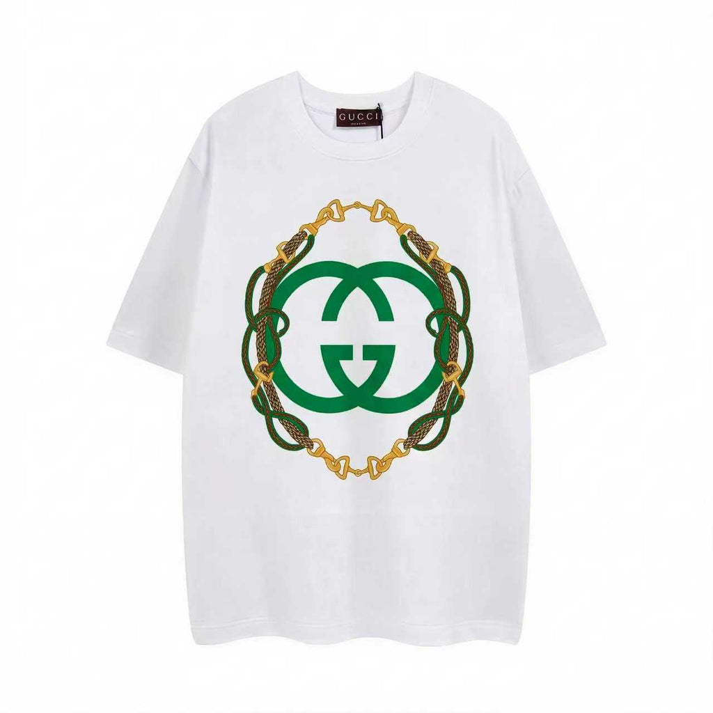 Interlocking wheat ear reins, letter printed short sleeved T-shirt
