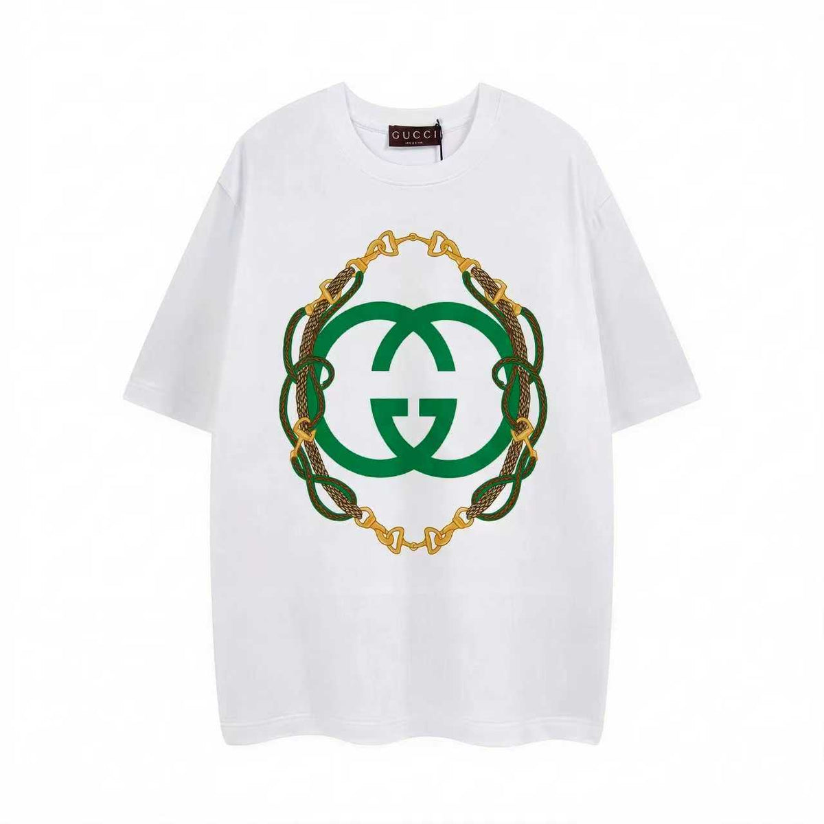 Interlocking wheat ear reins, letter printed short sleeved T-shirt