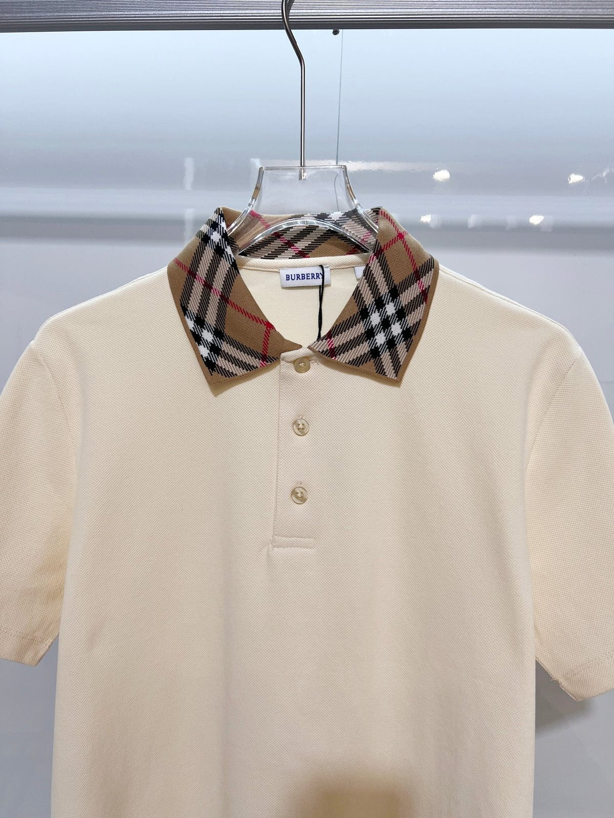 Color blocked flat collar classic plaid collar letter polo shirt