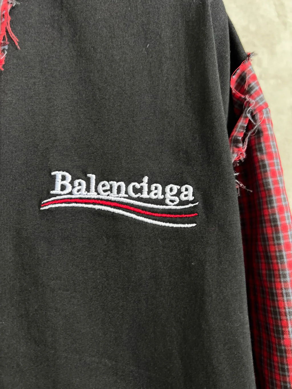 New fake two-piece checkered shirt with spliced long sleeves