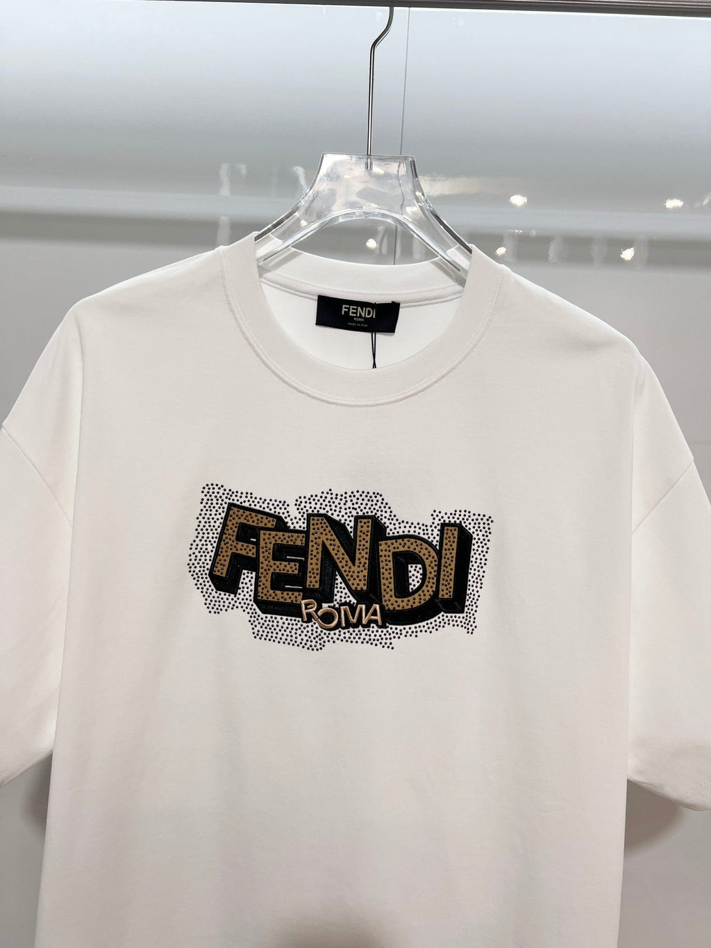 New three-dimensional hot bead heavy embroidery letter short sleeved shirt