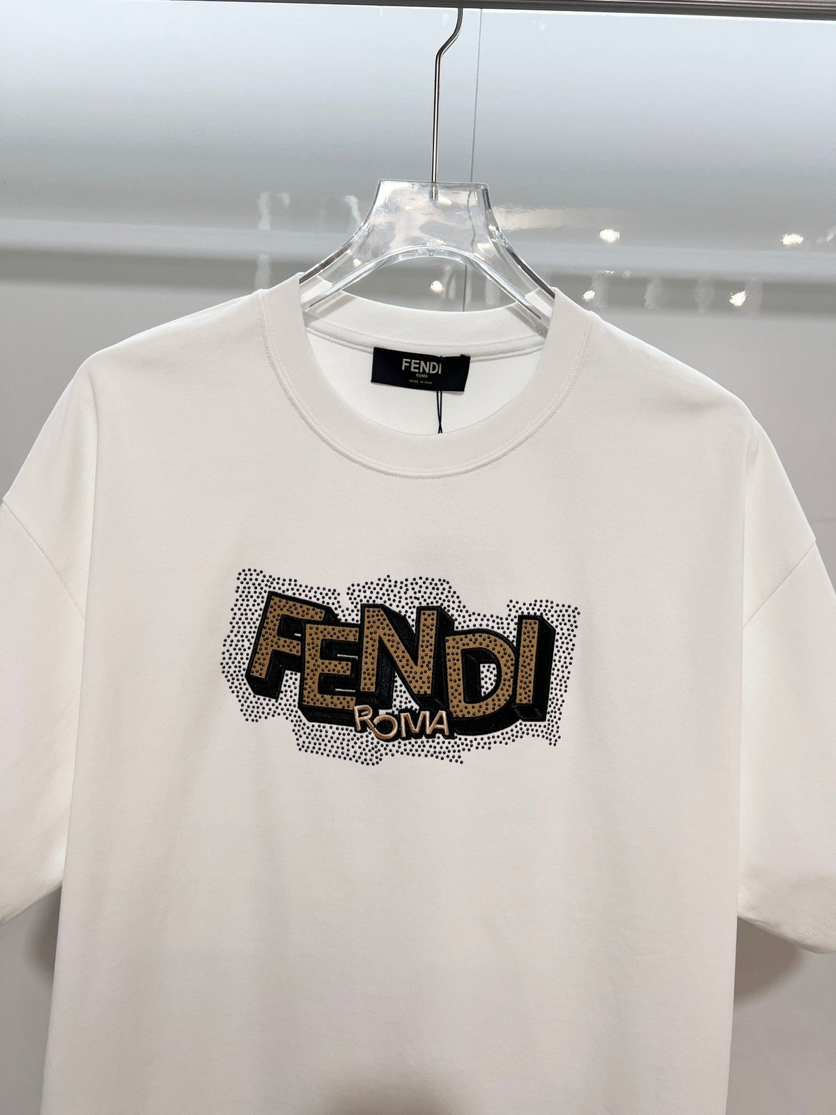 New three-dimensional hot bead heavy embroidery letter short sleeved shirt