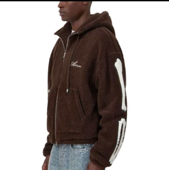 Skeleton pattern zipper drawstring left chest letter embroidery hooded sweatshirt