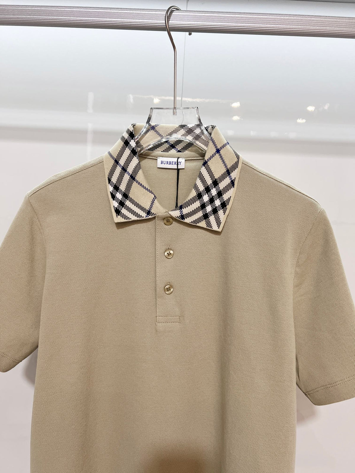 Color blocked flat collar classic plaid collar letter polo shirt