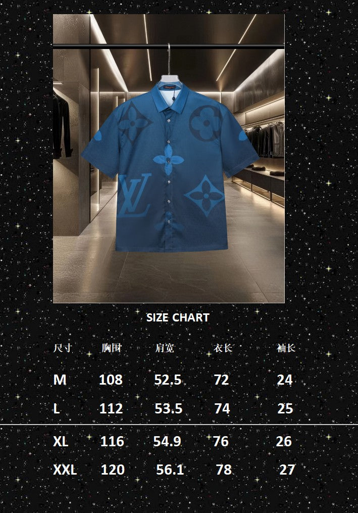 Gradient presbyopia blue digital printed short sleeved shirt