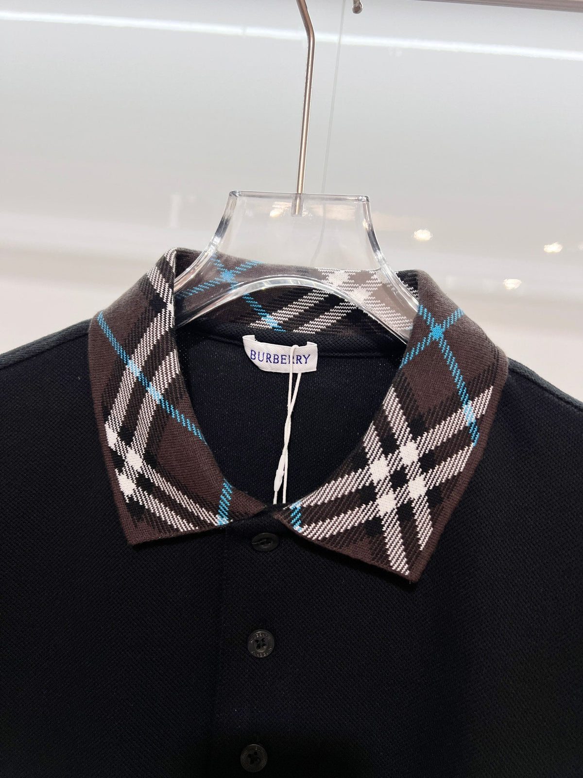 Color blocked flat collar classic plaid collar letter polo shirt